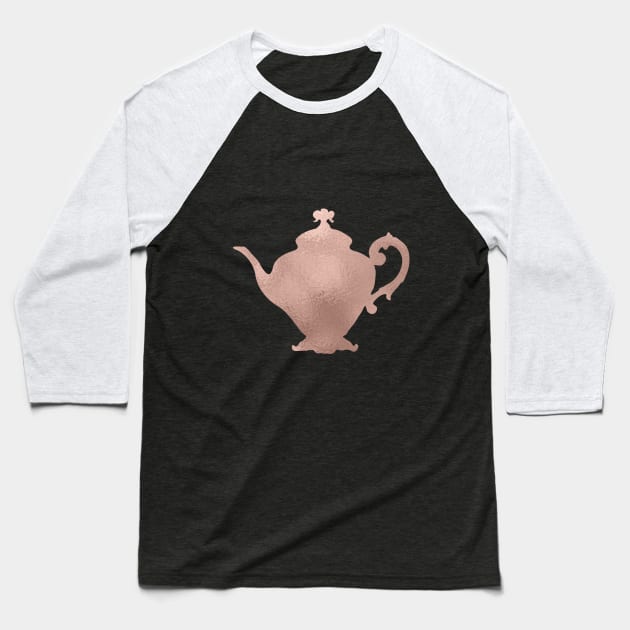 Rose gold teapot Baseball T-Shirt by peggieprints